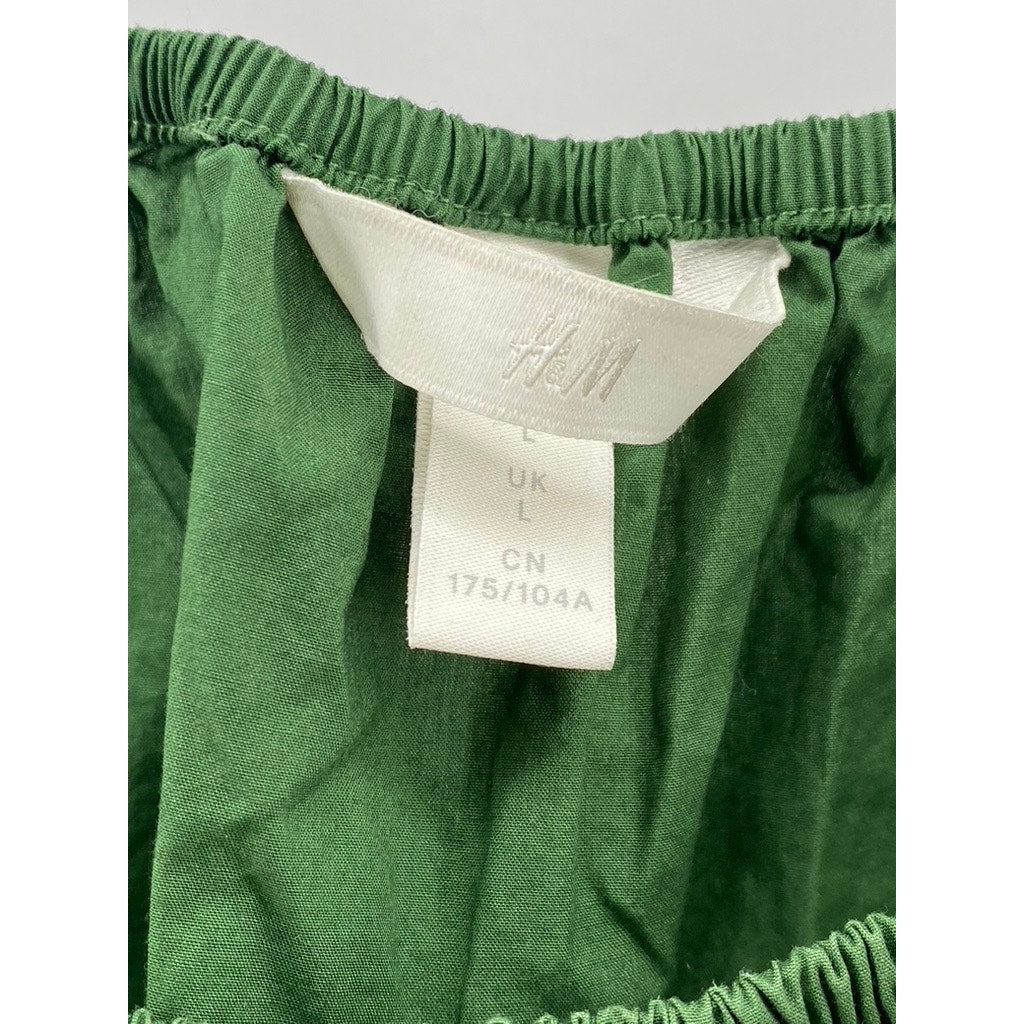 H&M Women's Dark Green Scoop-Neck Short Puff-Sleeve Cropped Top SZ L