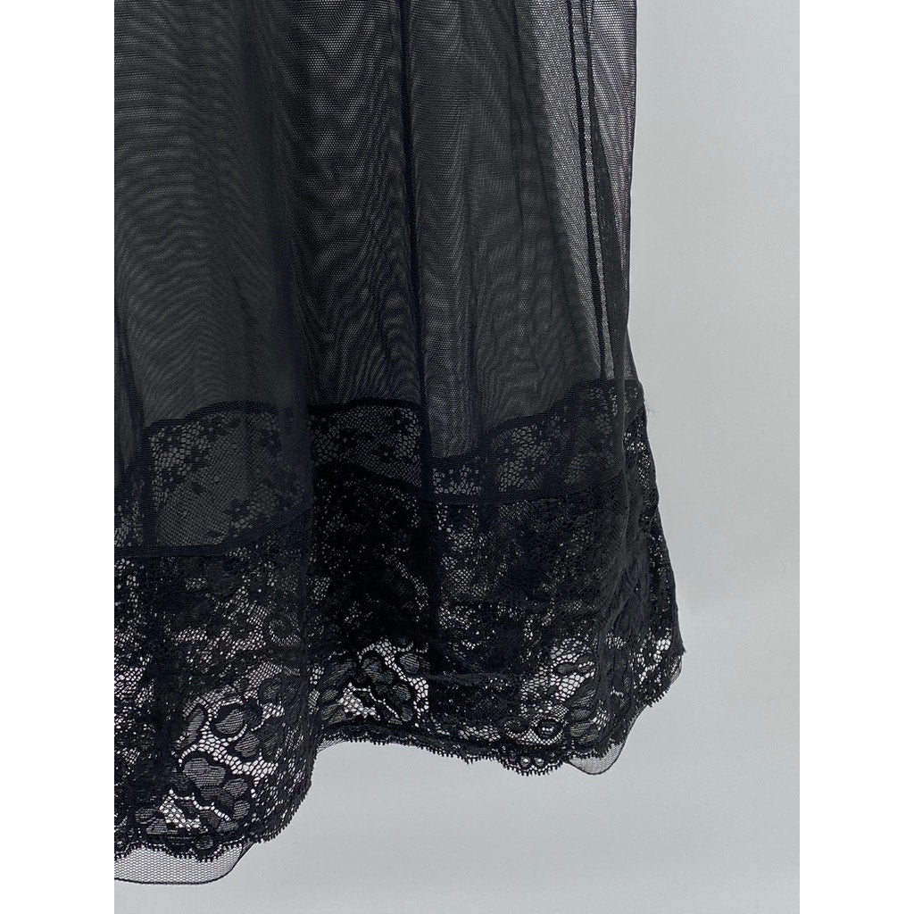 UNBRANDED Women's Black Lace Trim Sheer V-Neck Spaghetti Strap Night Gown SZ S