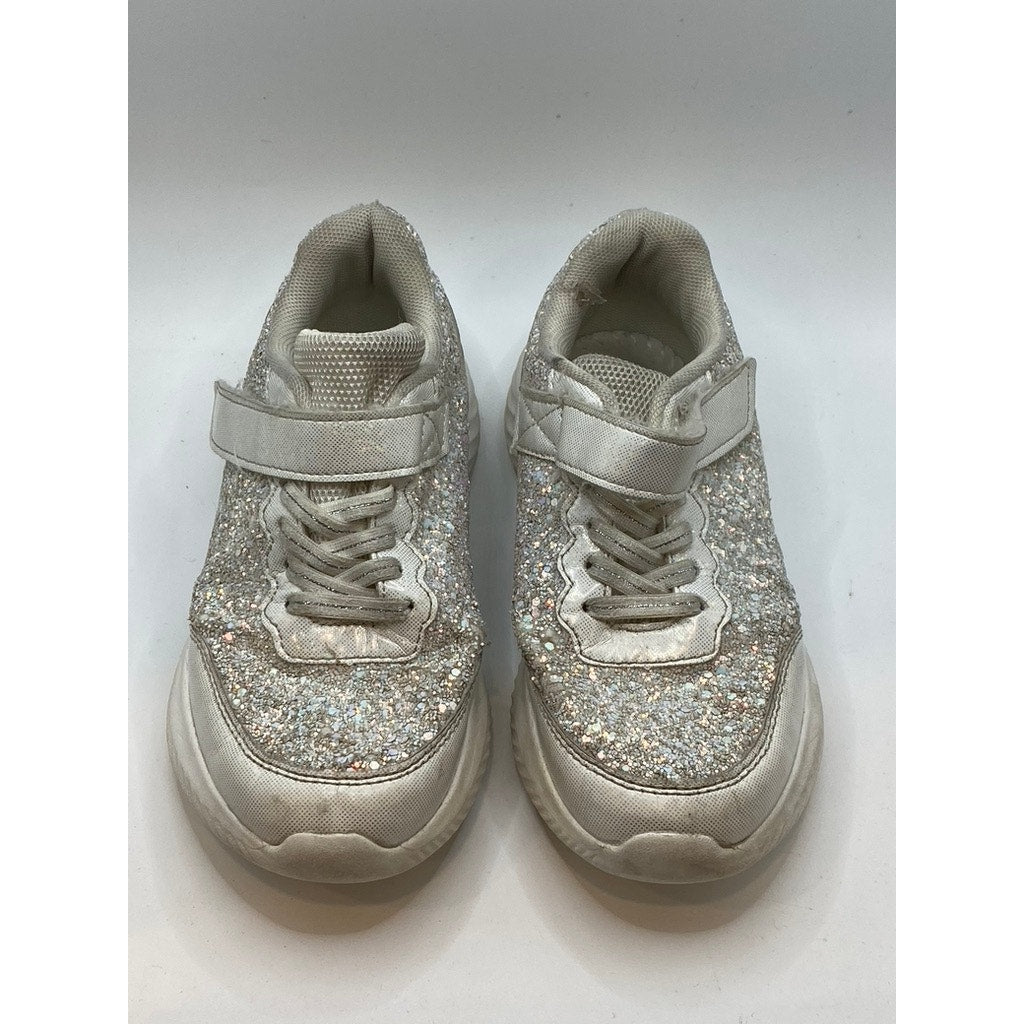TOOZON Girls' White Glitter Embellished Round-Tie Lace-Up Strap Sneakers SZ 1