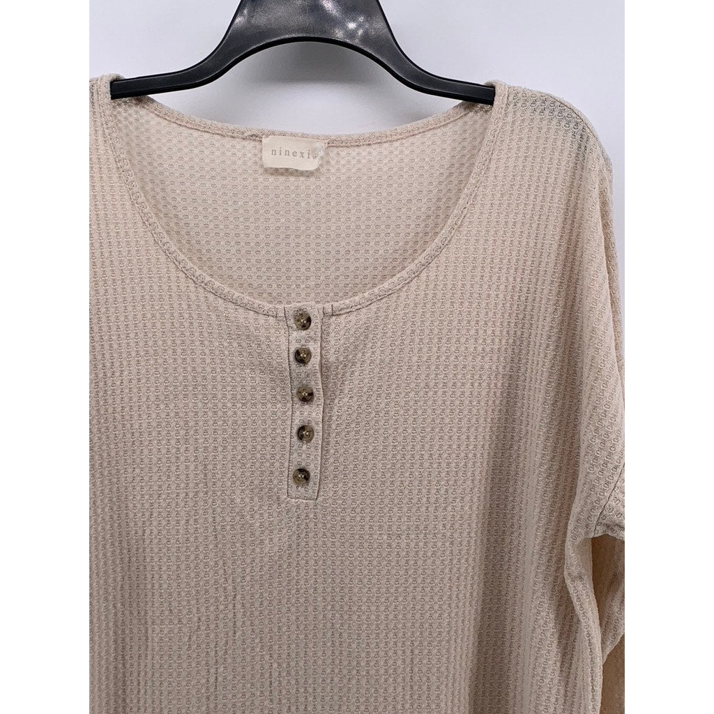 NINEXIS Women's Beige Textured Scoop-Neck Long Sleeve Top SZ L