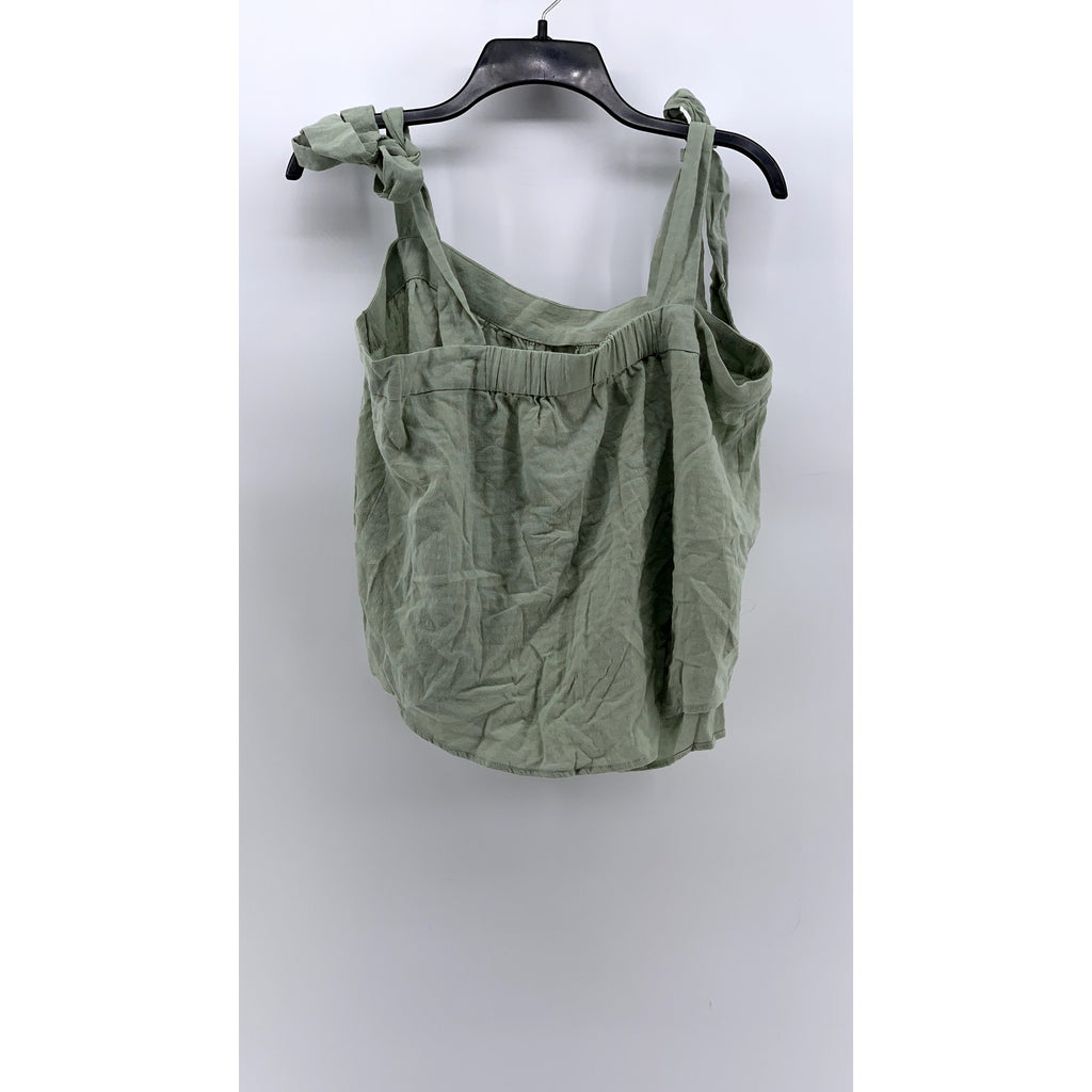 A.N.A A NEW APPROACH Women's Green Tie-Sleeve Cotton-Blend Tank Top SZ L
