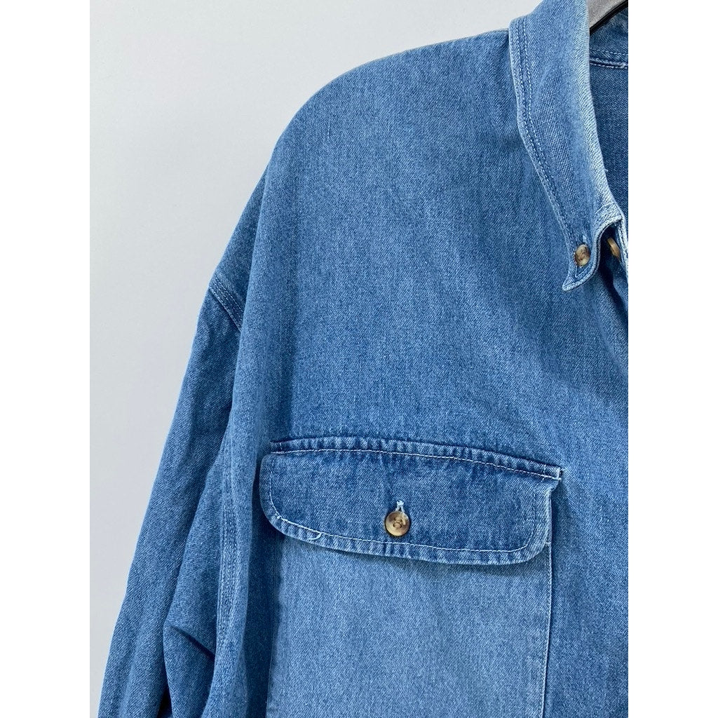 OUTRIGGER Men's Vintage Blue Denim Button-Up Long Sleeve Shirt SZ 2XL