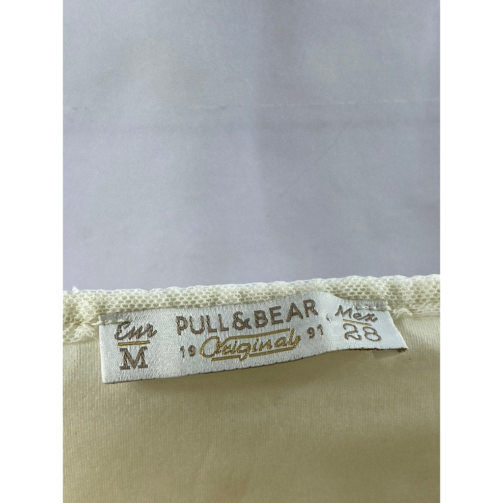 PULL& BEAR Women's Cream Lace Scoop-Neck Spaghetti Strap A-line Mini Dress SZ M