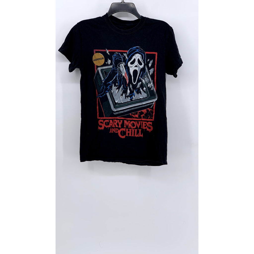 GHOST FACE Unisex Black Scary Movies & Chill Graphic Short Sleeve T-Shirt SZ S