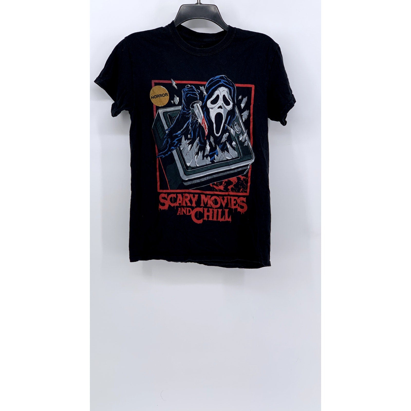 GHOST FACE Unisex Black Scary Movies & Chill Graphic Short Sleeve T-Shirt SZ S