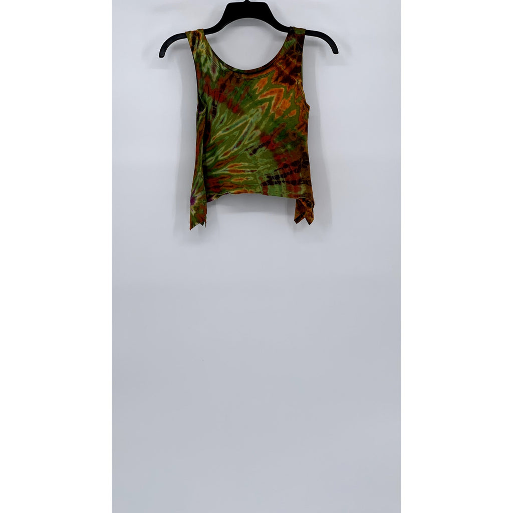 SACRED THREADS Women's Green-Multi Print Asymmetrical Hem Cropped Tank Top SZ OS