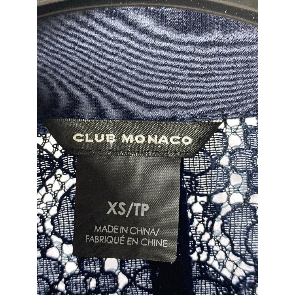 CLUB MONACO Women's Navy Floral Lace Button-Up Long Sleeve Top SZ XS
