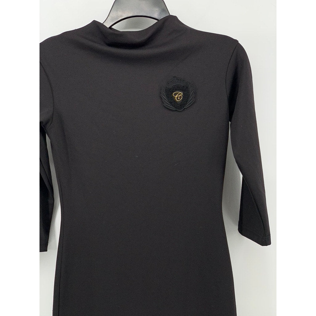 UNBRANDED Women's Black Embroidered Crown C Patch Mock-Neck Midi Dress SZ S