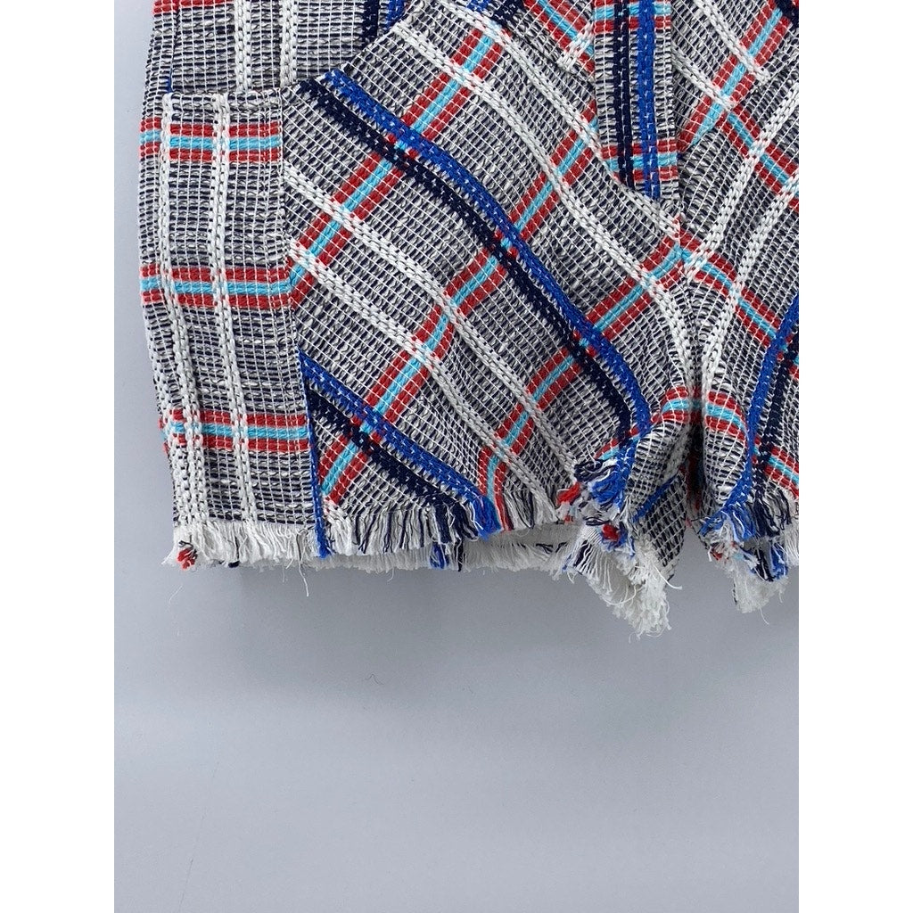 REBECCA MINKOFF Women's Black-Red-Blue Tweed Raw-Hem Shorts SZ 2
