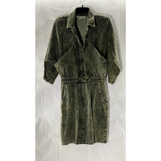 RAMPAGE Women's Washed Black Denim Button-Front Long Sleeve Mini Dress SZ 11
