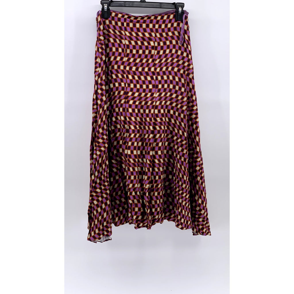 DAIGE Women’s Purple-Beige Square Print A-Line Midi Dress SZ S