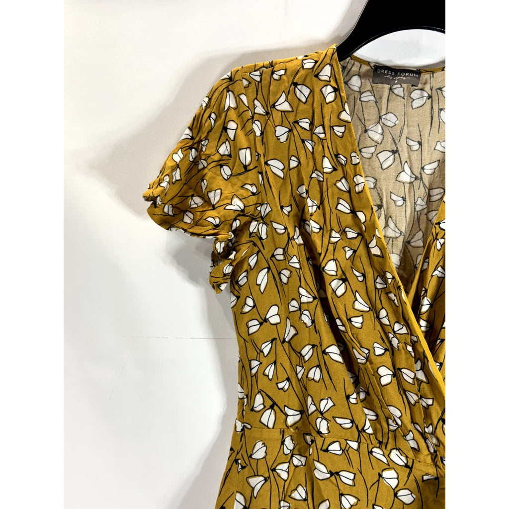 DRESS FORUM Los Angeles Women's Yellow Print V-Neck Short Sleeve Wrap Dress SZ S