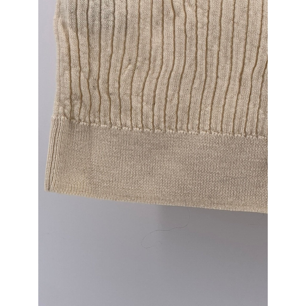 UNIQLO Women's Off-White Rib Knit Short Sleeve Cropped Mock-Neck Top SZ M