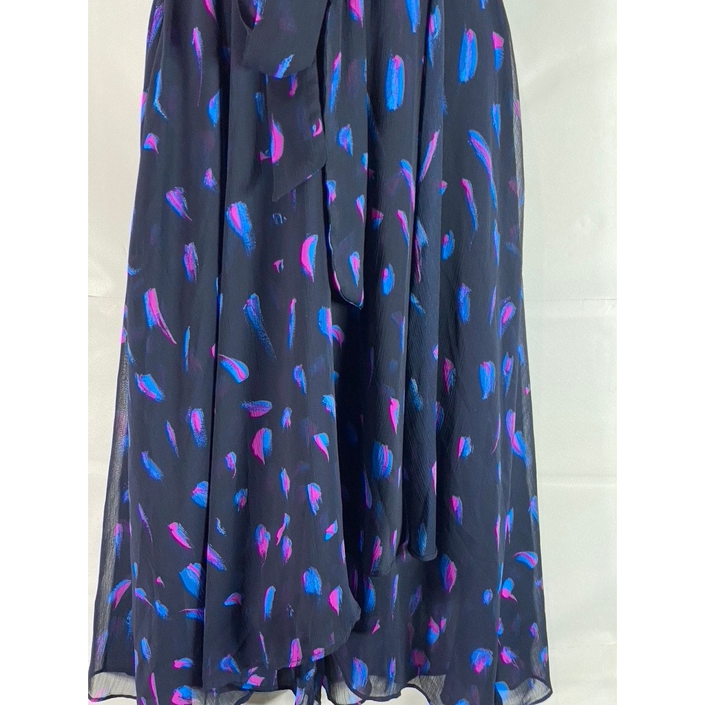 DKNY Women's Berry Multi Printed Buckle-Strap Faux-Wrap Tie-Waist Dress SZ 2