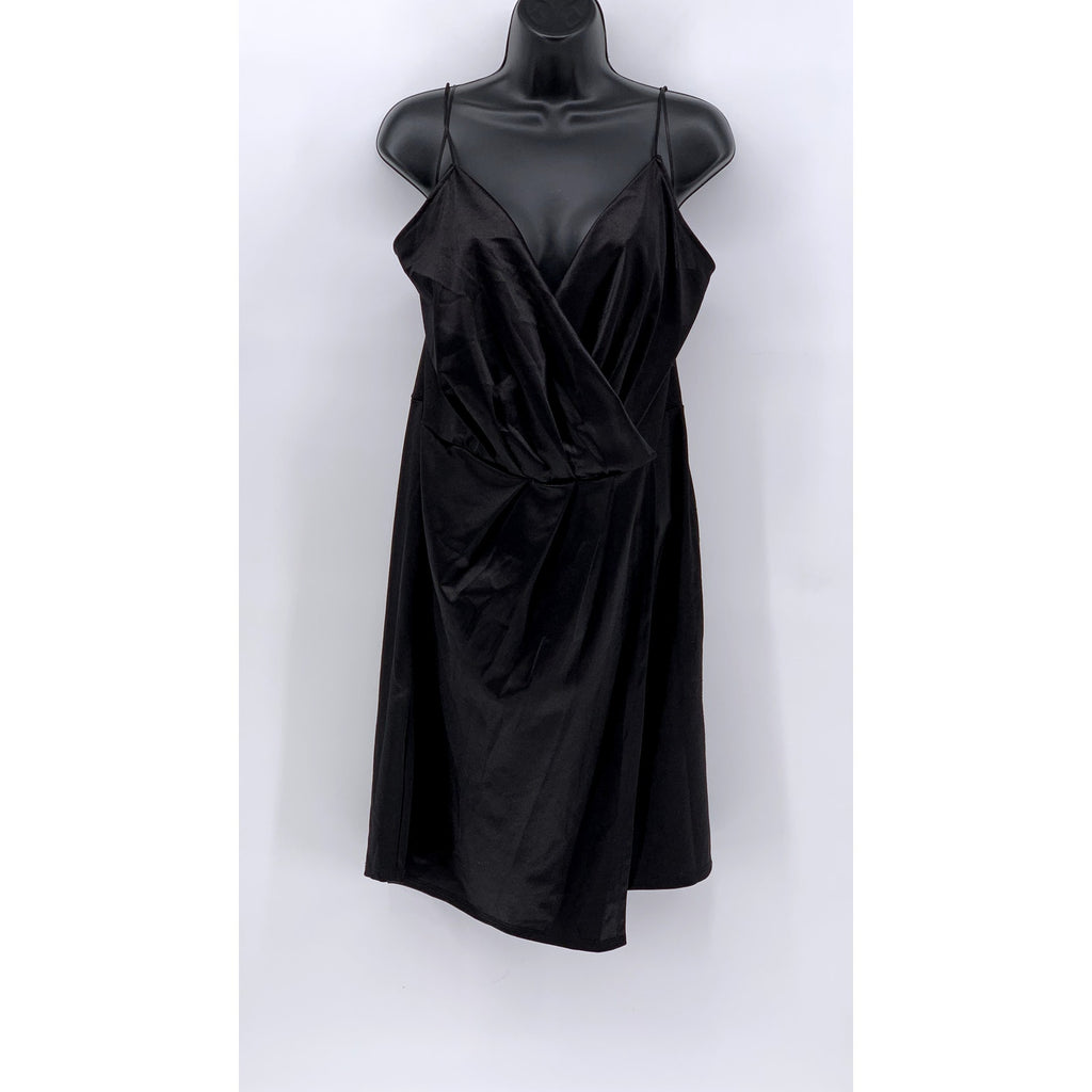 FASHION NOVA Women's Black Satin Faux-Wrap Mini Dress SZ 1XL