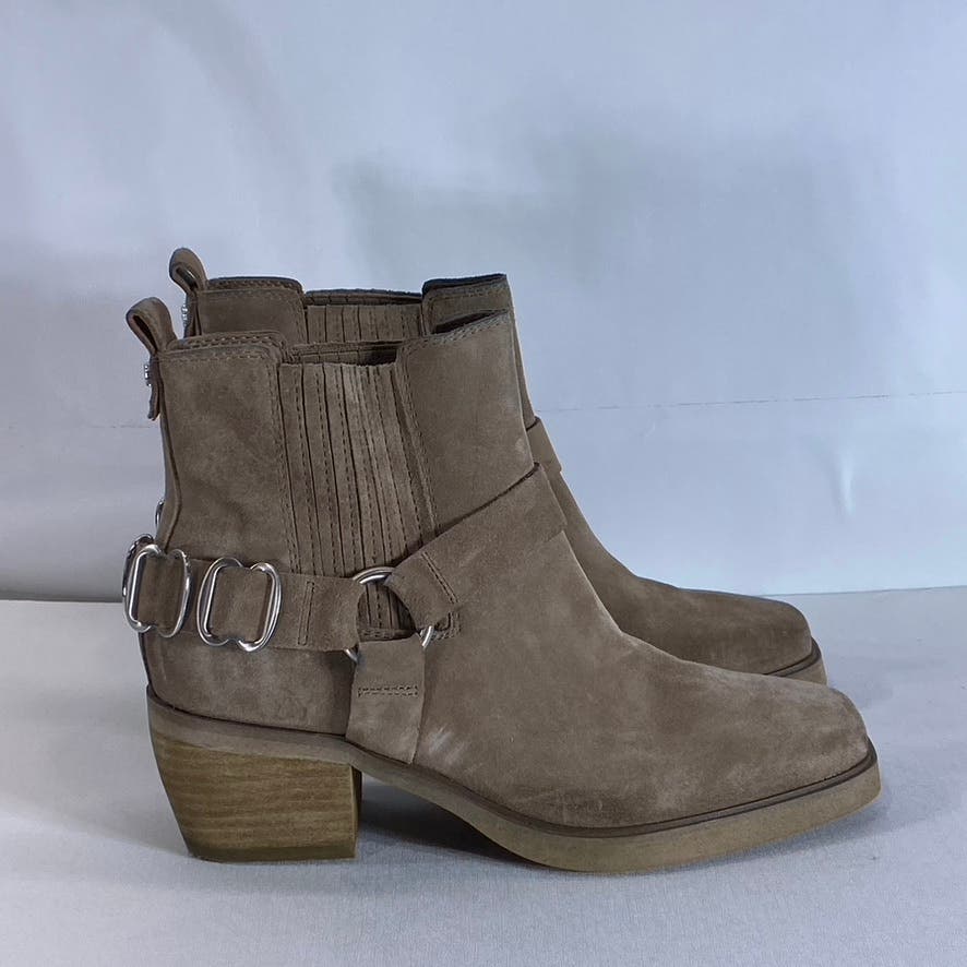 SAM EDELMAN Women's Deep Taupe Bellamie Square-Toe Block-Heel Ankle Boots SZ 6.5