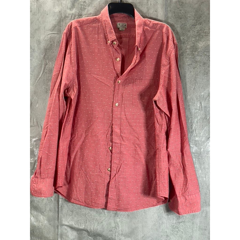 J.CREW Men's Red Textured Regular-Fit Cotton Button-Up Long Sleeve Shirt SZ XL