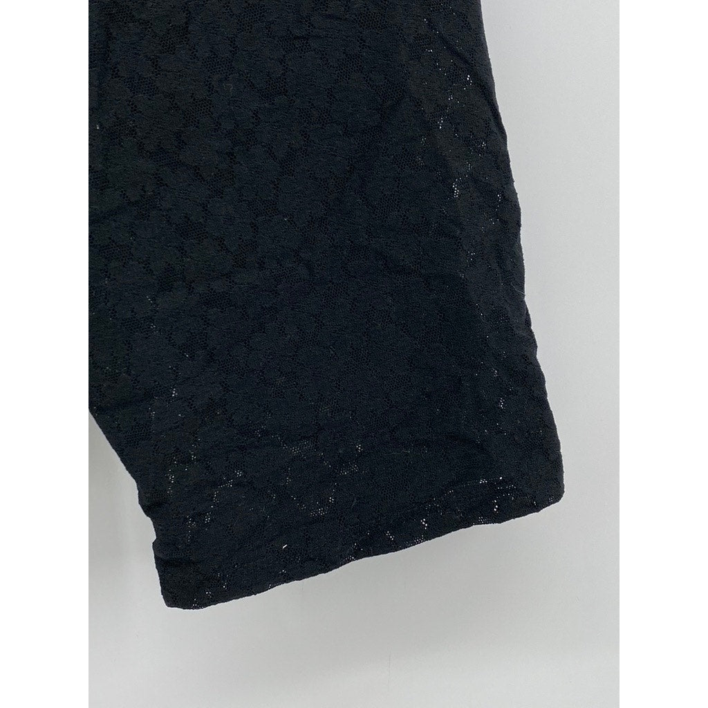 OPEN EDIT Women's Black Floral Lace Elastic Waist Mesh Biker Shorts SZ XS