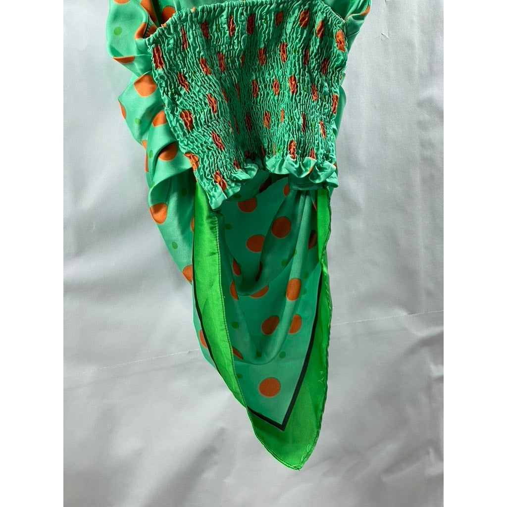 UNBRANDED Women's Green-Orange Dot Print Handkerchief Crop Tank Top SZ S