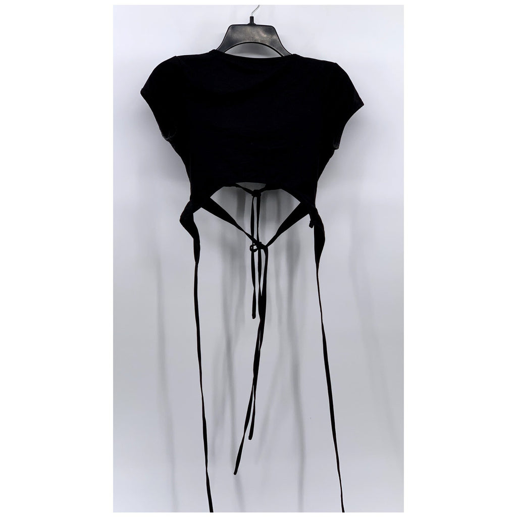 I.AM.GIA Women's Black V-Neck Cutout Wrap Short Sleeve Crop Top SZ S