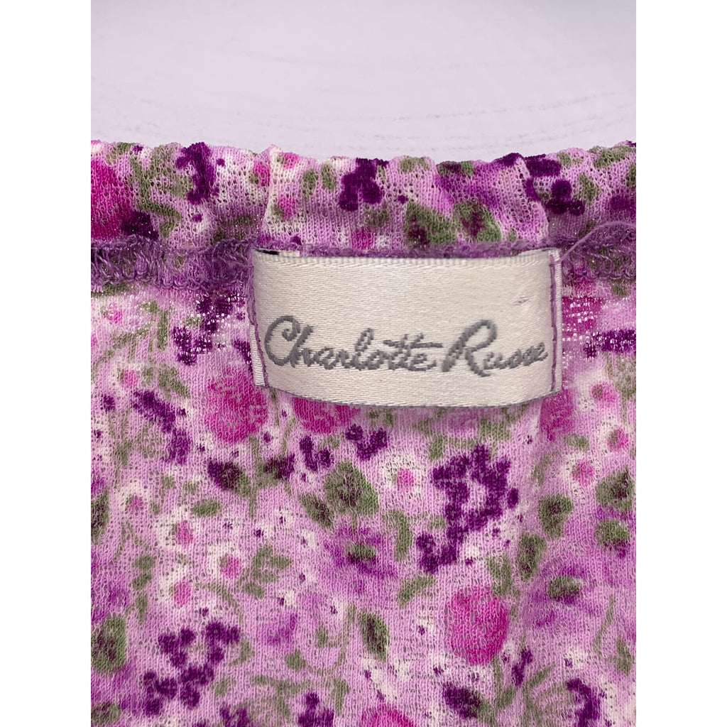 CHARLOTTE RUSSE Women's Pink Floral Scoop-Neck Short Flutter Sleeve Top SZ S