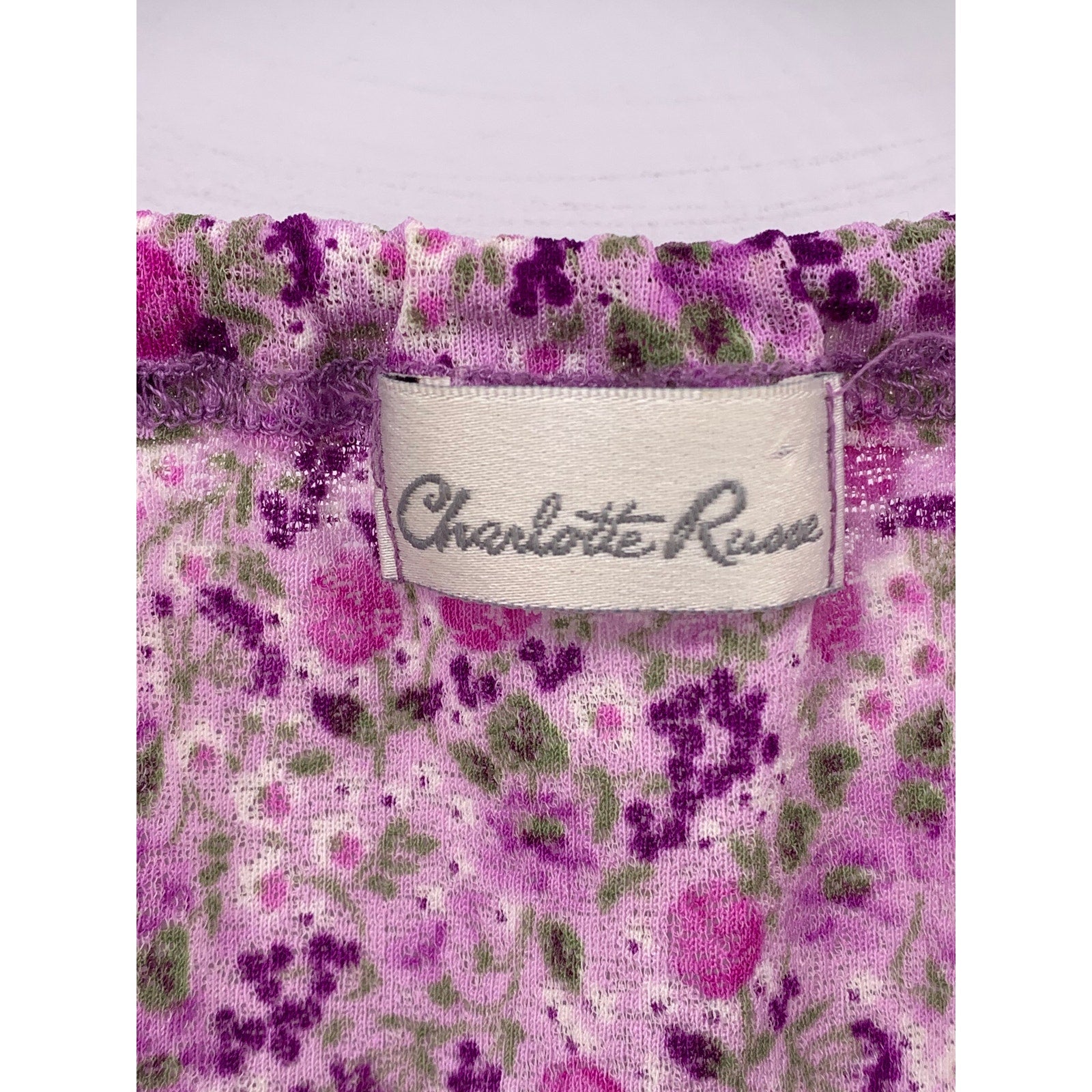 CHARLOTTE RUSSE Women's Pink Floral Scoop-Neck Short Flutter Sleeve Top SZ S