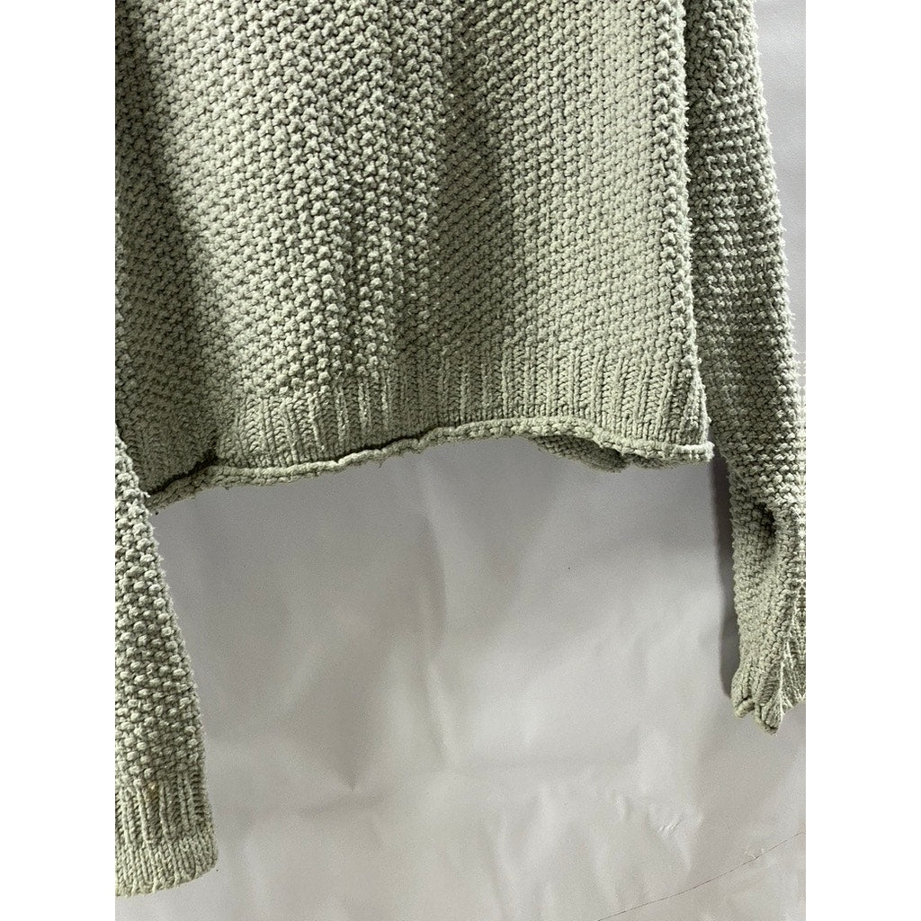 UNBRANDED Women's Light Gray Crochet Knit Turtleneck Long Sleeve Sweater SZ M