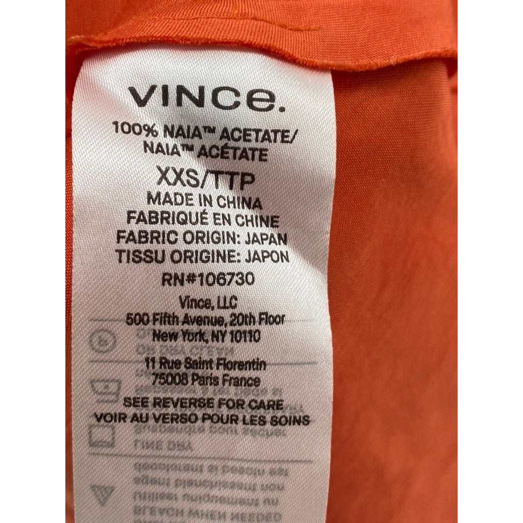 VINCE. Women's Orange Satin Straight-Neck Bias Spaghetti-Strap Slip Dress SZ 2XS