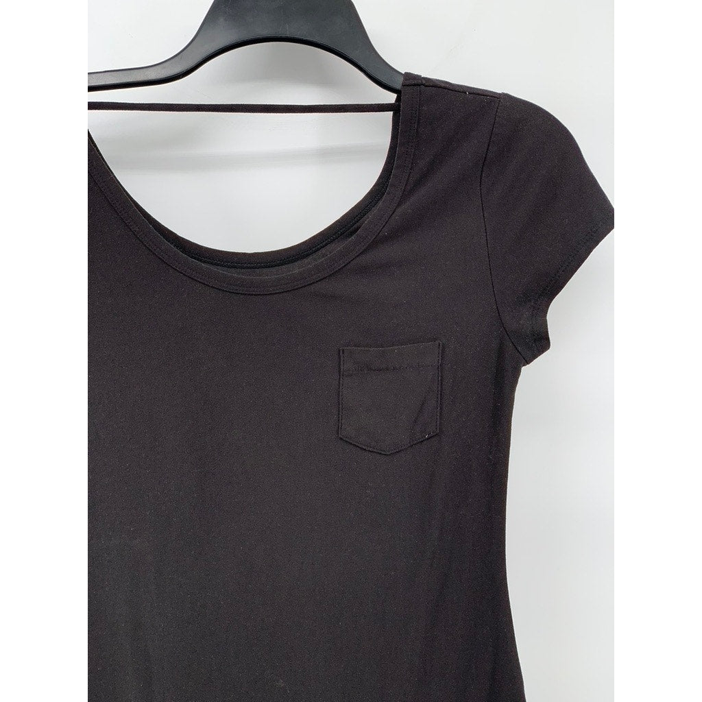 NO BOUNDARIES Women's Black Solid Scoop-Neck Short Sleeve Soft Knit Top SZ M