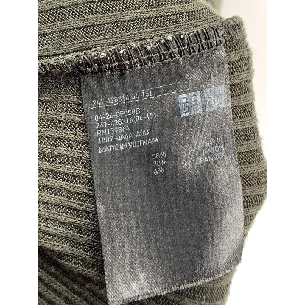 UNIQLO Women's Olive Ribbed HeatTech Ultra Warm High-Neck Long Sleeve Top SZ XS