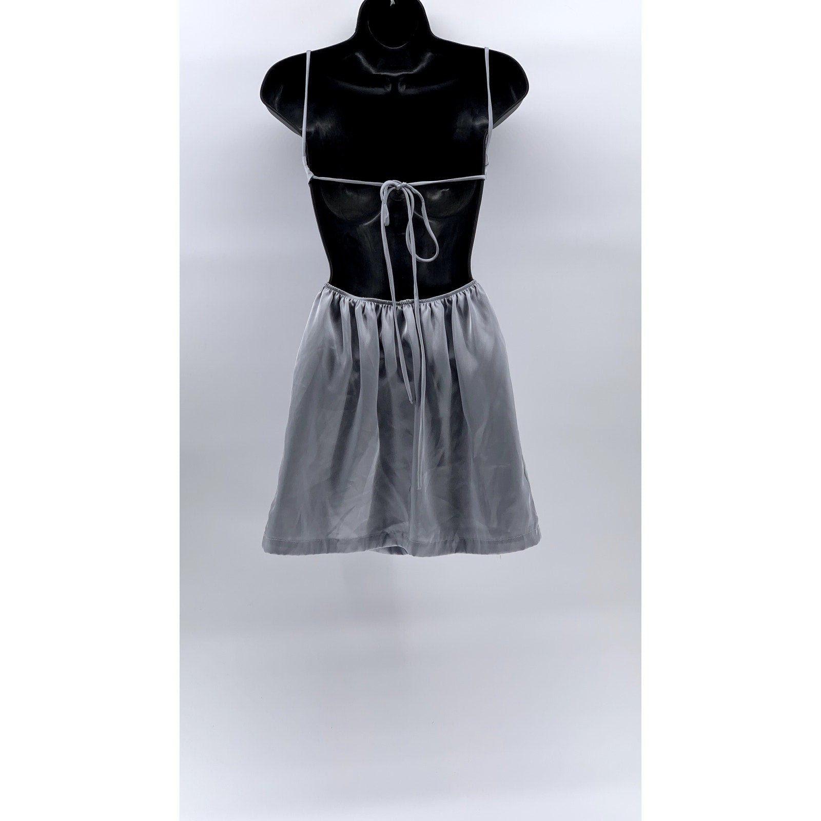 SUNDAYS Women's Blue Satin Backless Straight-Neck Fit & Flare Mini Dress SZ M