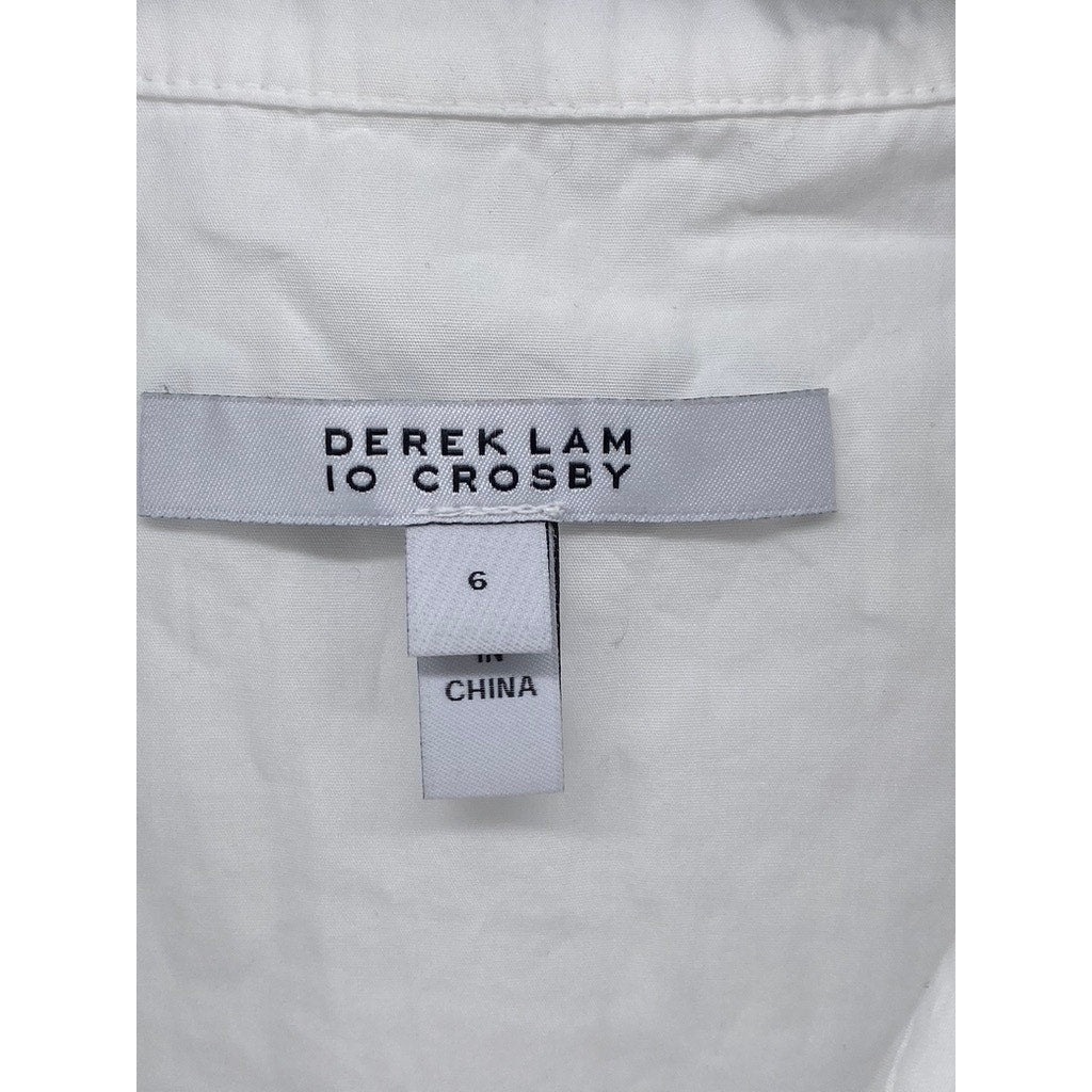 DEREK LAM 10 CROSBY Women’s White Ivy Shoulder Pad Sleeveless Button-Up Top SZ 6
