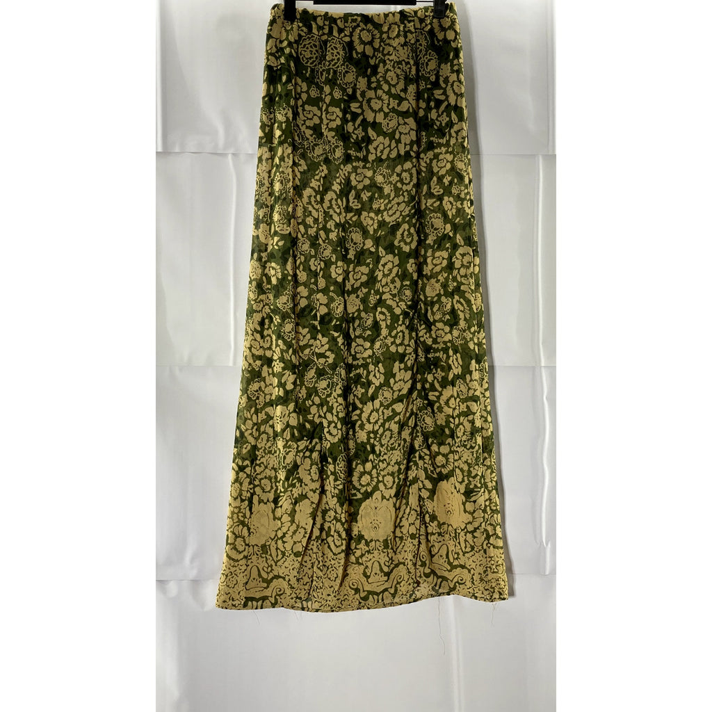 HONEY PUNCH Women's Green/Beige Floral Pull-On Midi Skirt SZ S
