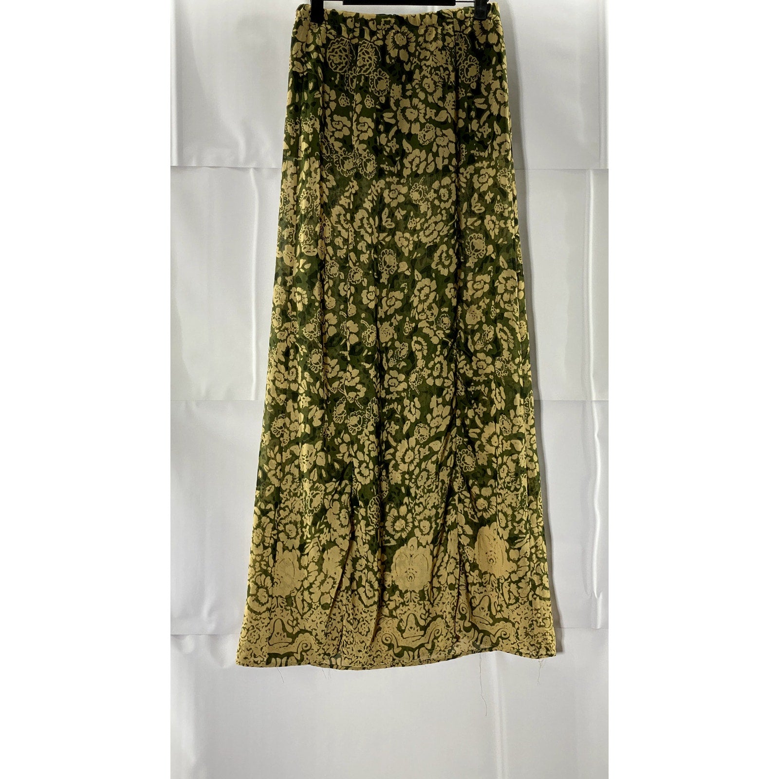 HONEY PUNCH Women's Green/Beige Floral Pull-On Midi Skirt SZ S