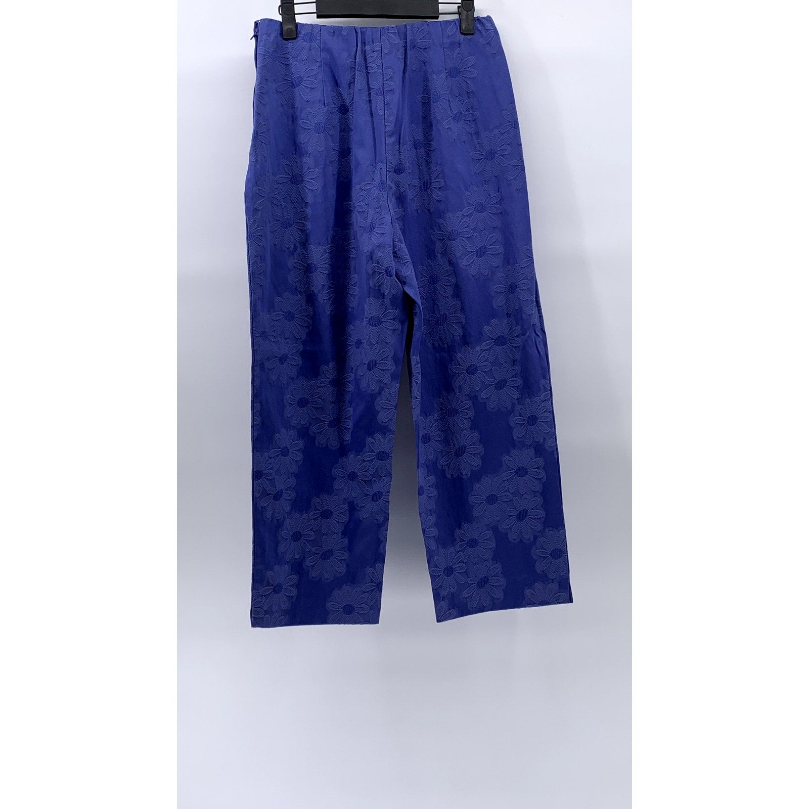 SUSAN GRAVER STYLE Women's Blue Embroidered Floral Side-Zip Cropped Pants SZ M