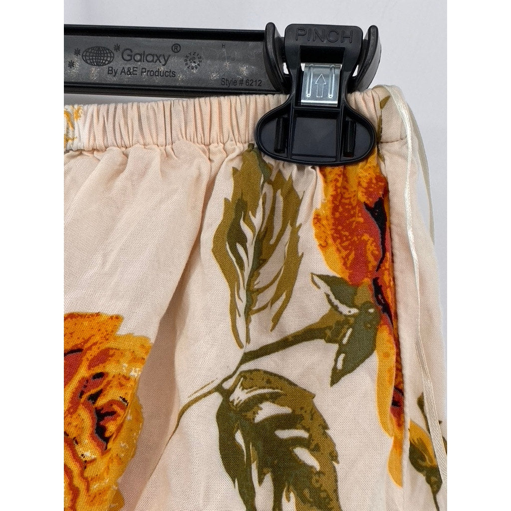 FREE2BU Women's Cream Floral Print Ruffle Strapless Crop Top SZ 6