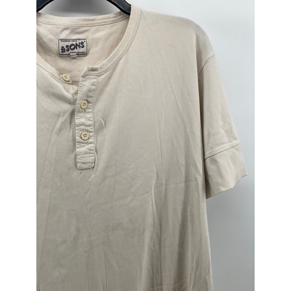 & SONS Men's Beige Casual Short Sleeve Polo Shirt SZ XL