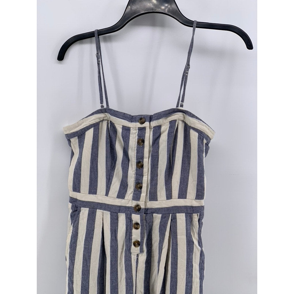 AMERICAN EAGLE Women's White-Blue Striped One-Piece Jumpsuit SZ S