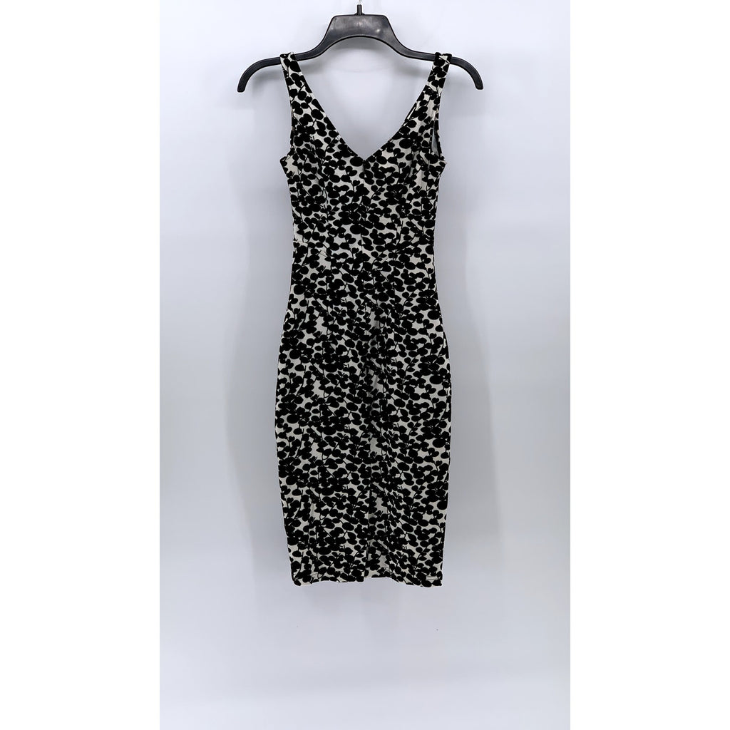 UNBRANDED Women's Black-White Floral V-Neck Sleeveless Bodycon Midi Dress SZ S