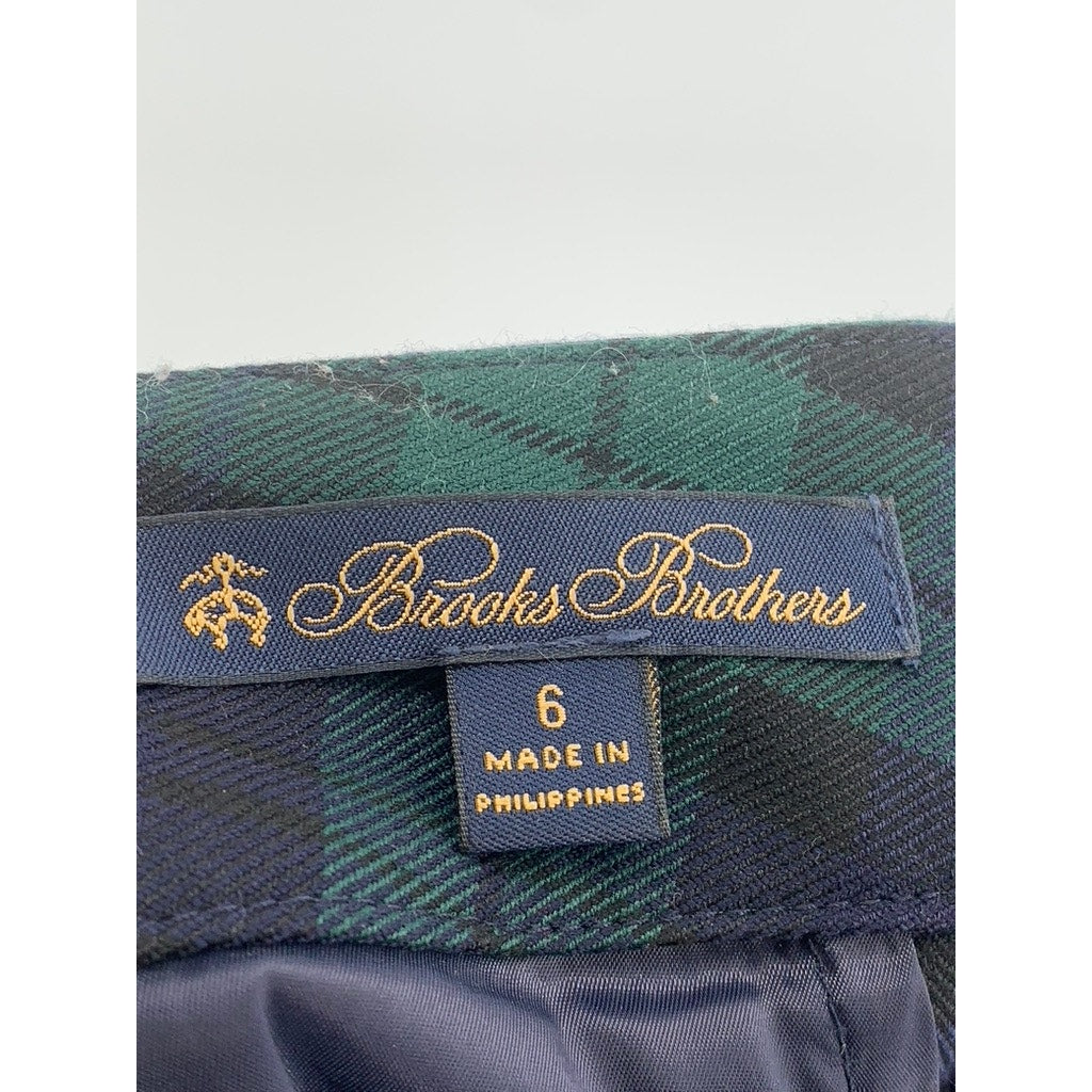 BROOKS BROTHERS Women's Green-Navy Plaid Wide-Leg Pant SZ 6