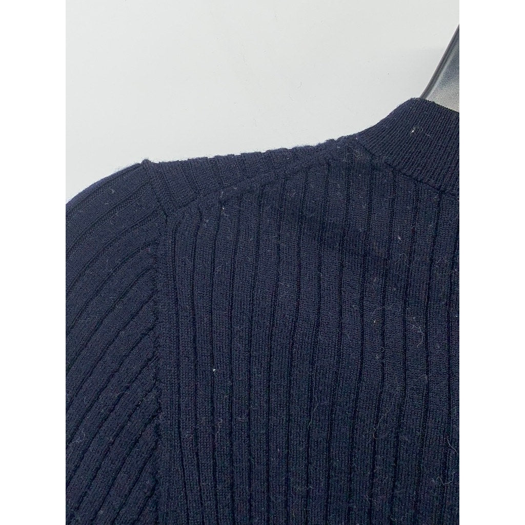 UNIQLO Women's Navy Rib Knit Short Sleeve Cropped Mock-Neck Top SZ M