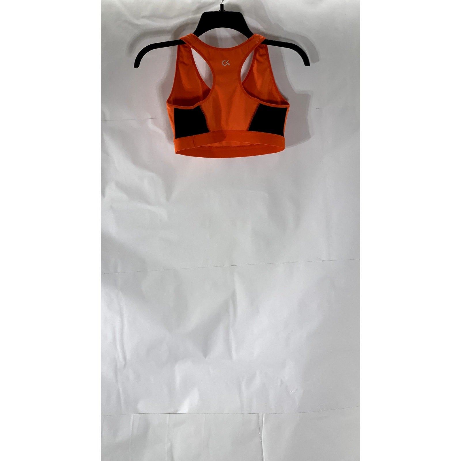 CALVIN KLEIN Women's Orange-Black Logo Scoop-Neck Racerback Sports Bra SZ S