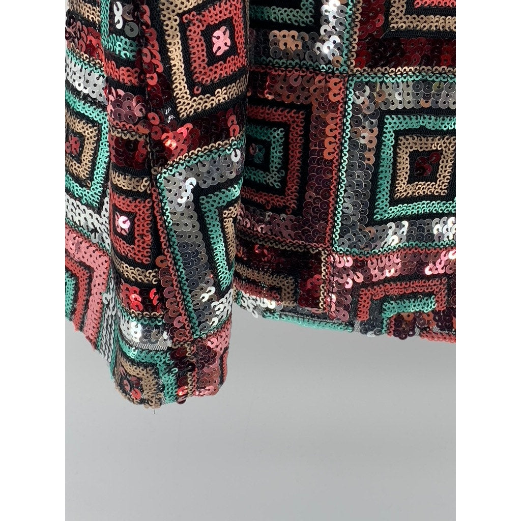 ZARA Women's Black-Multicolor Sequin V-Neck Double-Strap Mini Dress SZ L