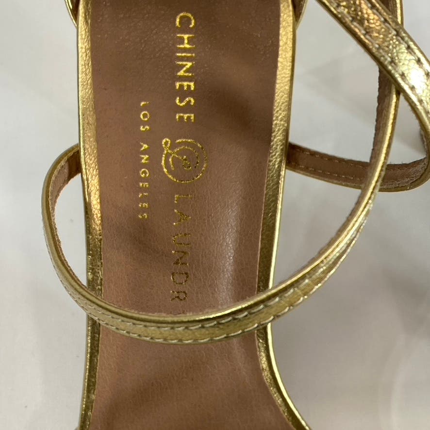 CHINESE LAUNDRY Women's Gold Metallic Taryn Strappy Square-Toe Sandals SZ 8.5