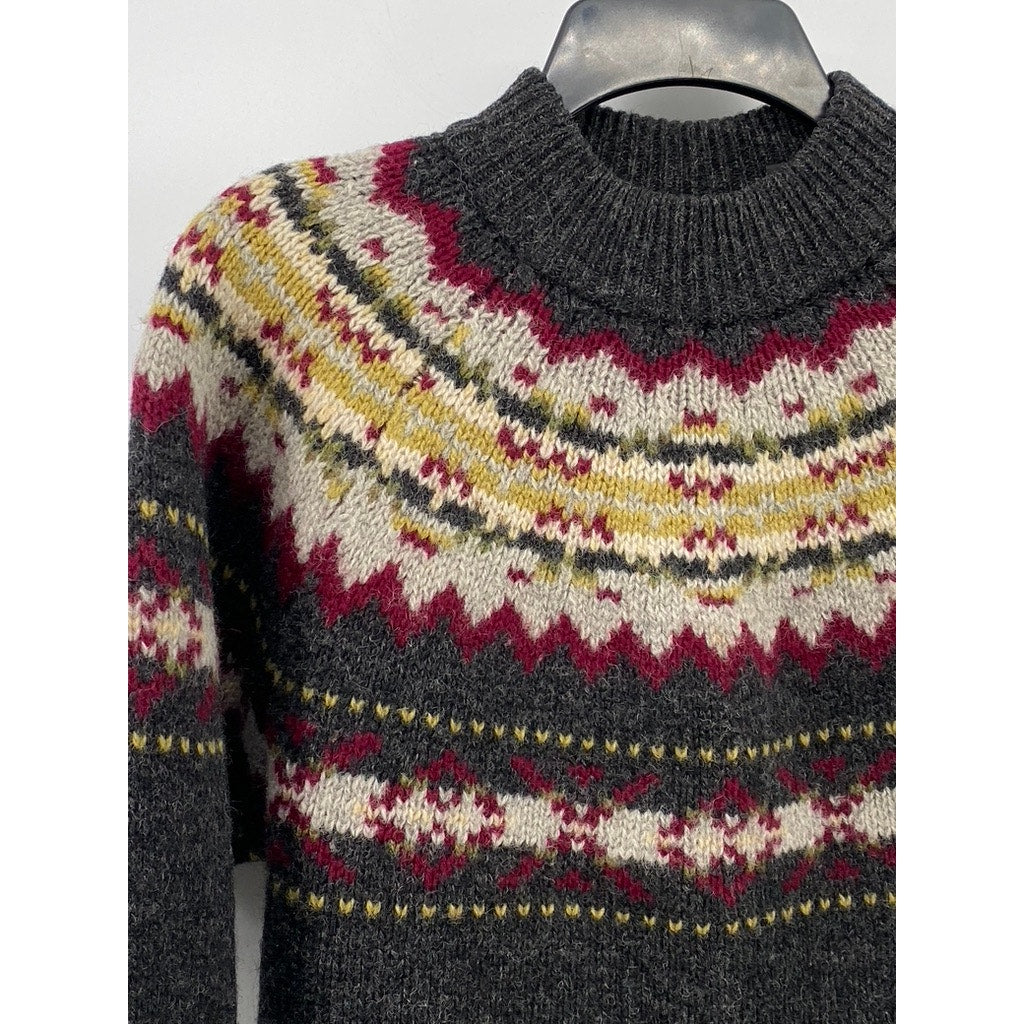 AMERICAN EAGLE OUTFITTERS Women's Vintage Charcoal Wool Fair Isle Sweater SZ L