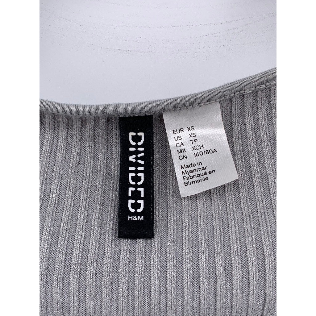 DIVIDED By H&M Women's Gray Ribbed Crewneck Long Sleeve Cropped Top SZ XS
