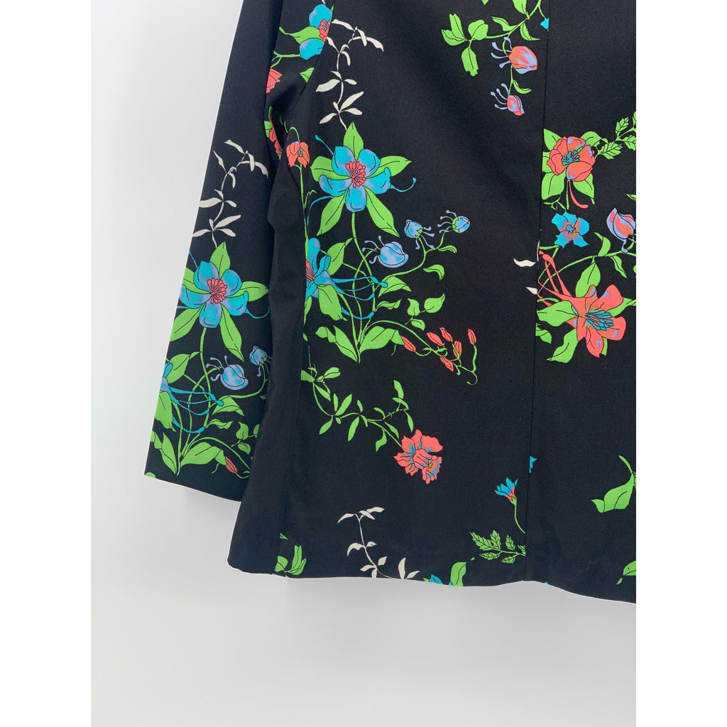 UNBRANDED Women's Blac-Multi Floral Print Button-Up Long Sleeve Top SZ M