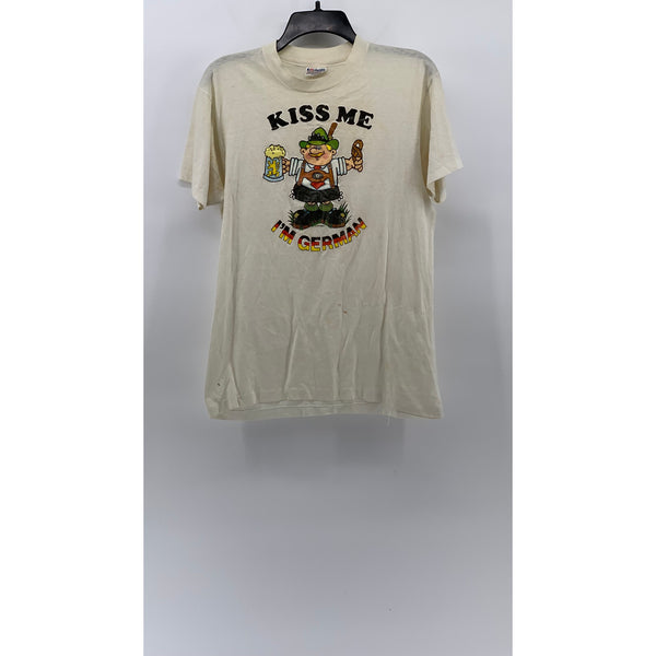 HANES Men's Beige Vintage Kiss Me Graphic Crewneck Single Stitch T-Shirt SZ L