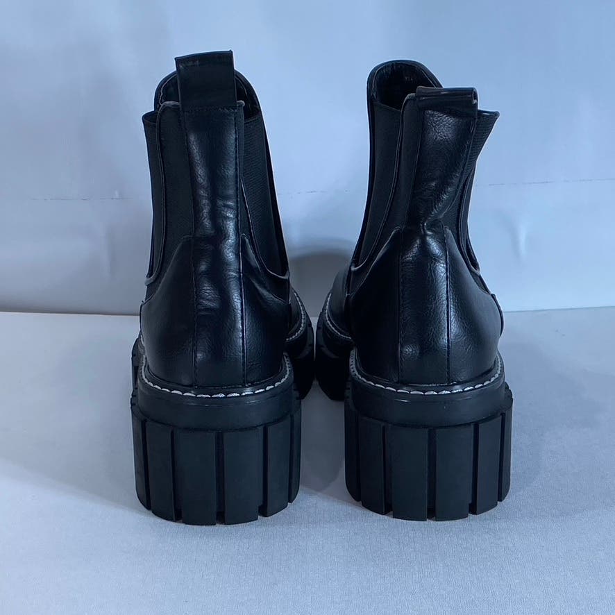 BCBGENERATION Women's Black Faux Leather Ulysa Lug-Sole Chelsea Boots SZ 9.5