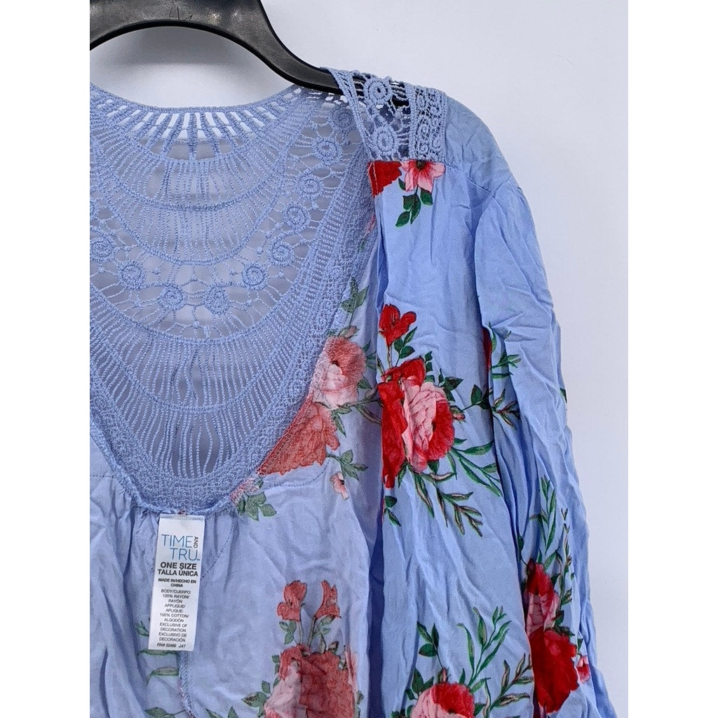 TIME & TRU Women's Blue Floral Open Front Cardigan SZ OS